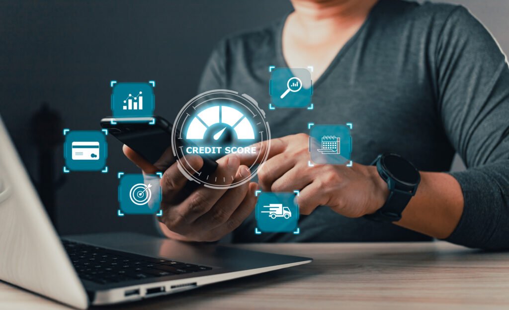 Man uses laptop to fix credit score